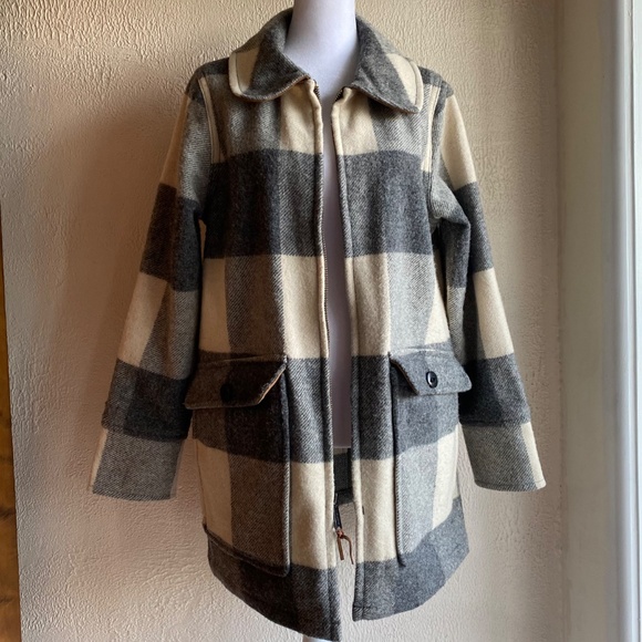 Woolrich Giant Buffalo Wool Coat in grey and ivory Size M - Picture 13 of 14